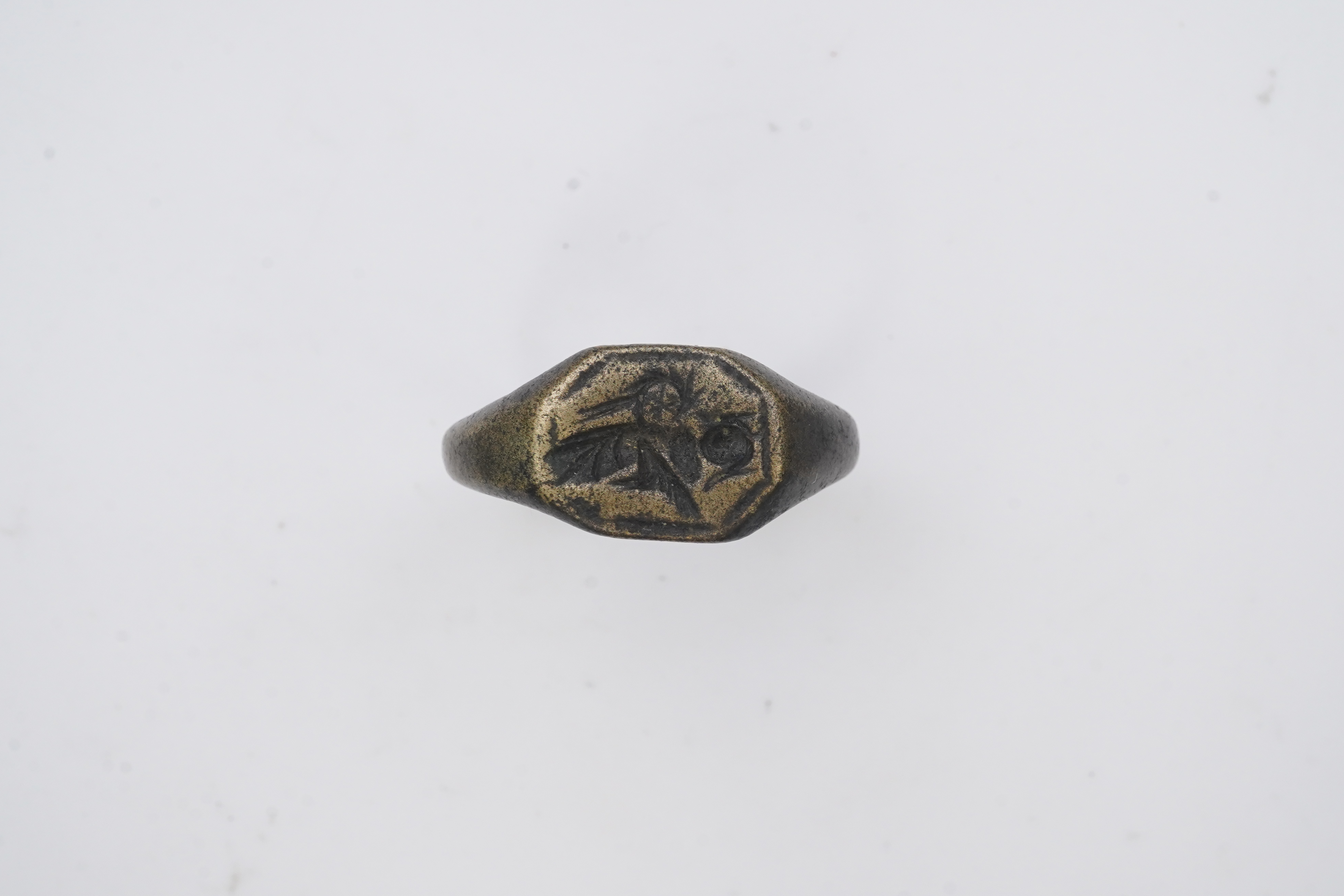 A medieval bronze iconographic ring, France, 15th century